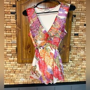 Vintage Y2K B. moss floral whimsical v-neck tie tank top blouse size L